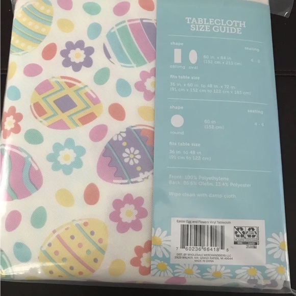 Easter Spring Vinyl Tablecloth Oblong or Oval Egg Bunnies Flowers 60x84 NIP - Picture 2 of 3